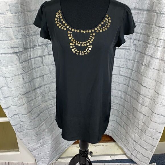 Merona scoop neck blouse w/jeweled embellishment Black size small - Picture 1 of 11